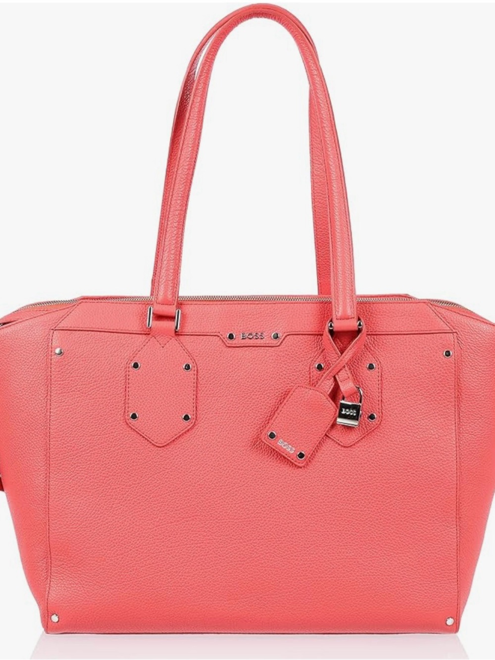 BOSS Coral-Pink Pebbled Leather Tote
